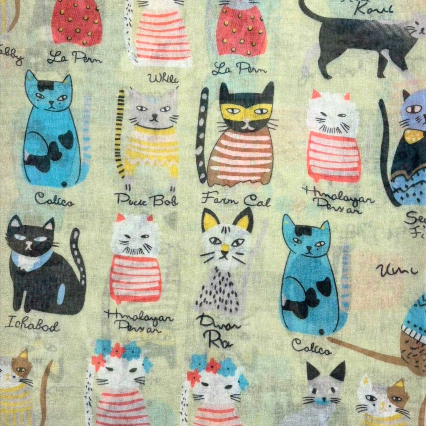 Lili Scarves - Mixed Cat Digital Print Scarf: Black