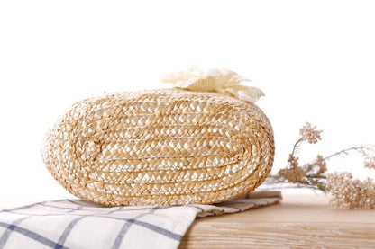 Superbia - Small Flower Bright Colors  Straw Basket Bag-Cl-27: Beige