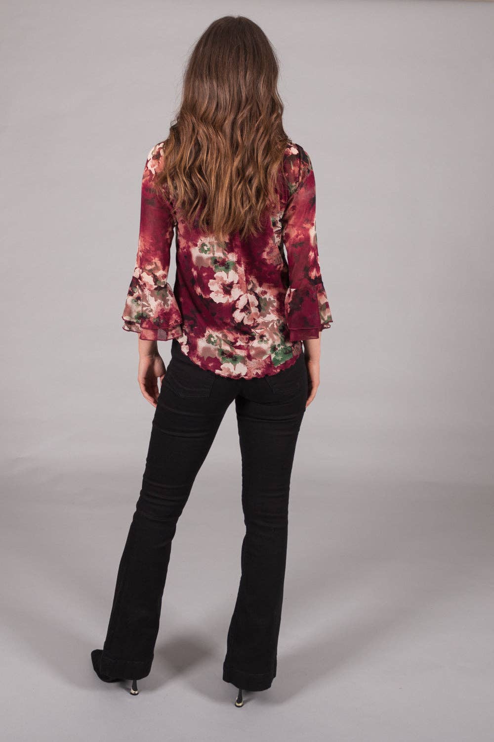 SOLO - Floral Print Top with Flared Sleeves: 14