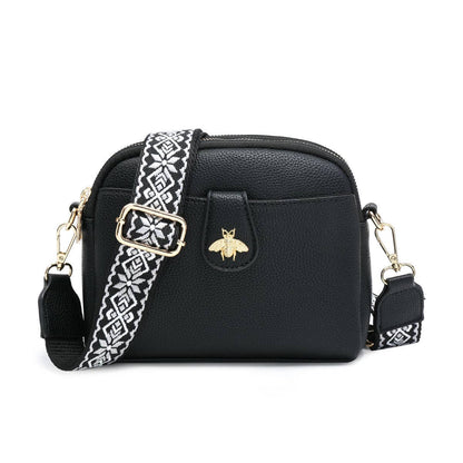 Cross Body Handbag with double zip top sections: Black