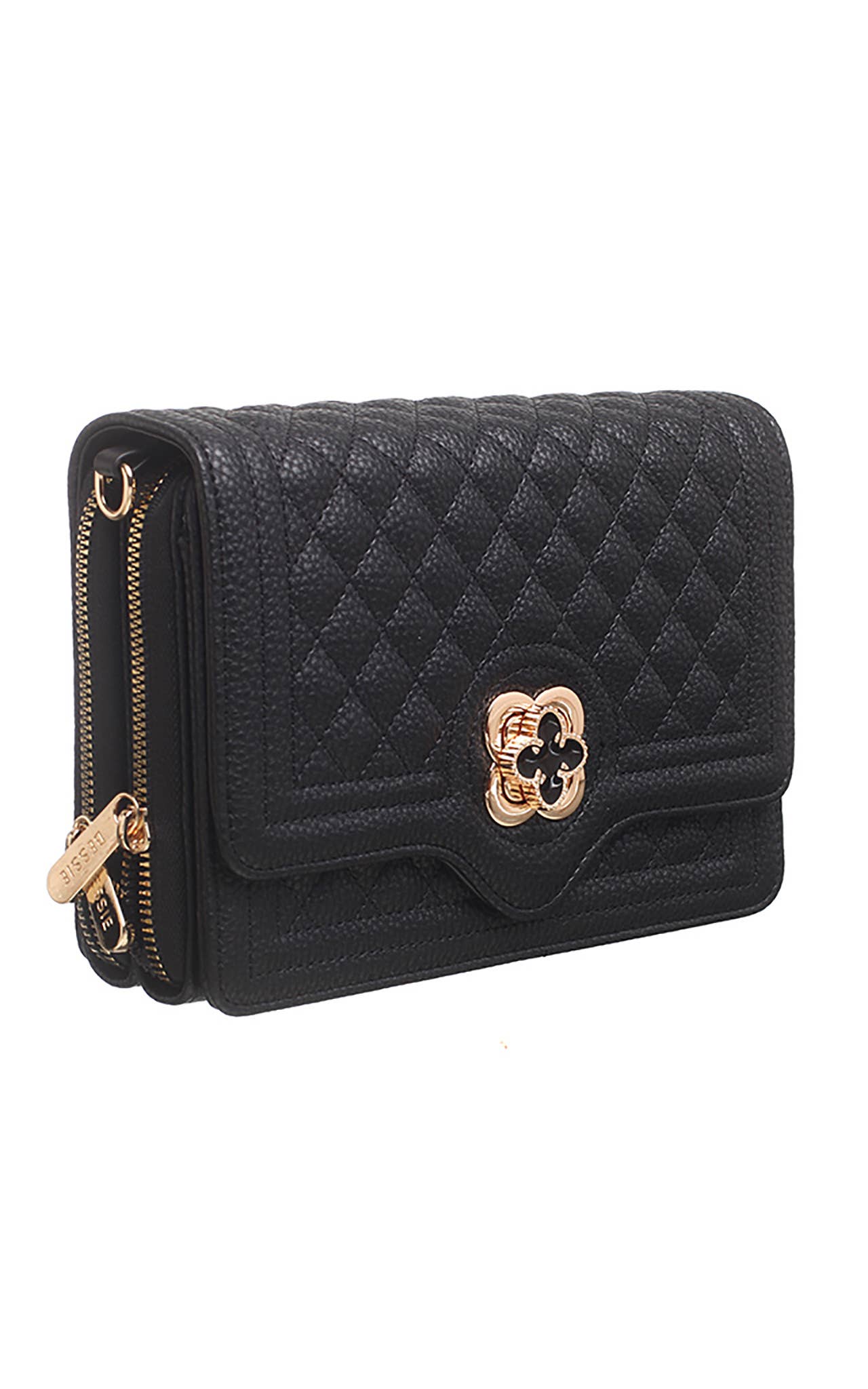 Bessie London - QUILTED FLAP OVER CROSS BODY BAG: Black