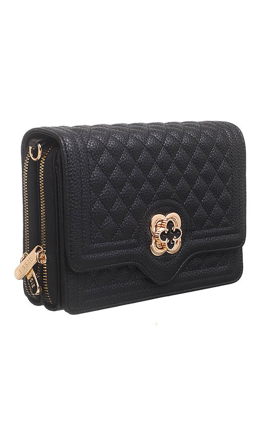 Bessie London - QUILTED FLAP OVER CROSS BODY BAG: Black
