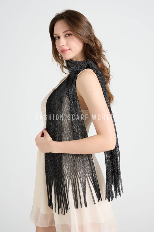 Fashion Scarf World - Summer Mesh Tassel Scarf/ Shawl: Black
