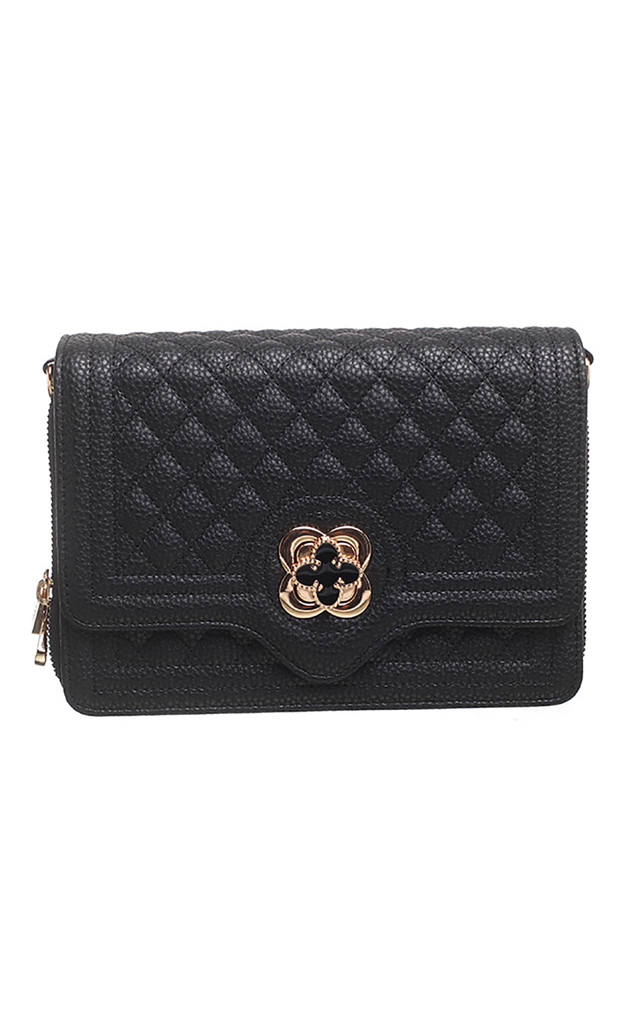 Bessie London - QUILTED FLAP OVER CROSS BODY BAG: Black