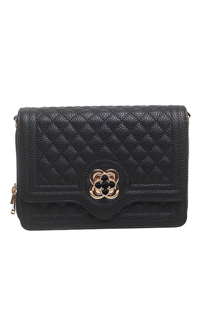 Bessie London - QUILTED FLAP OVER CROSS BODY BAG: Black