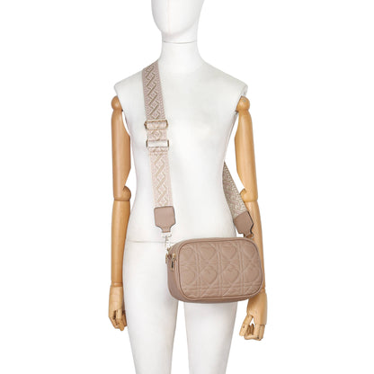 Quited Heart Pattern Double Sections Cross Body Bag: Beige