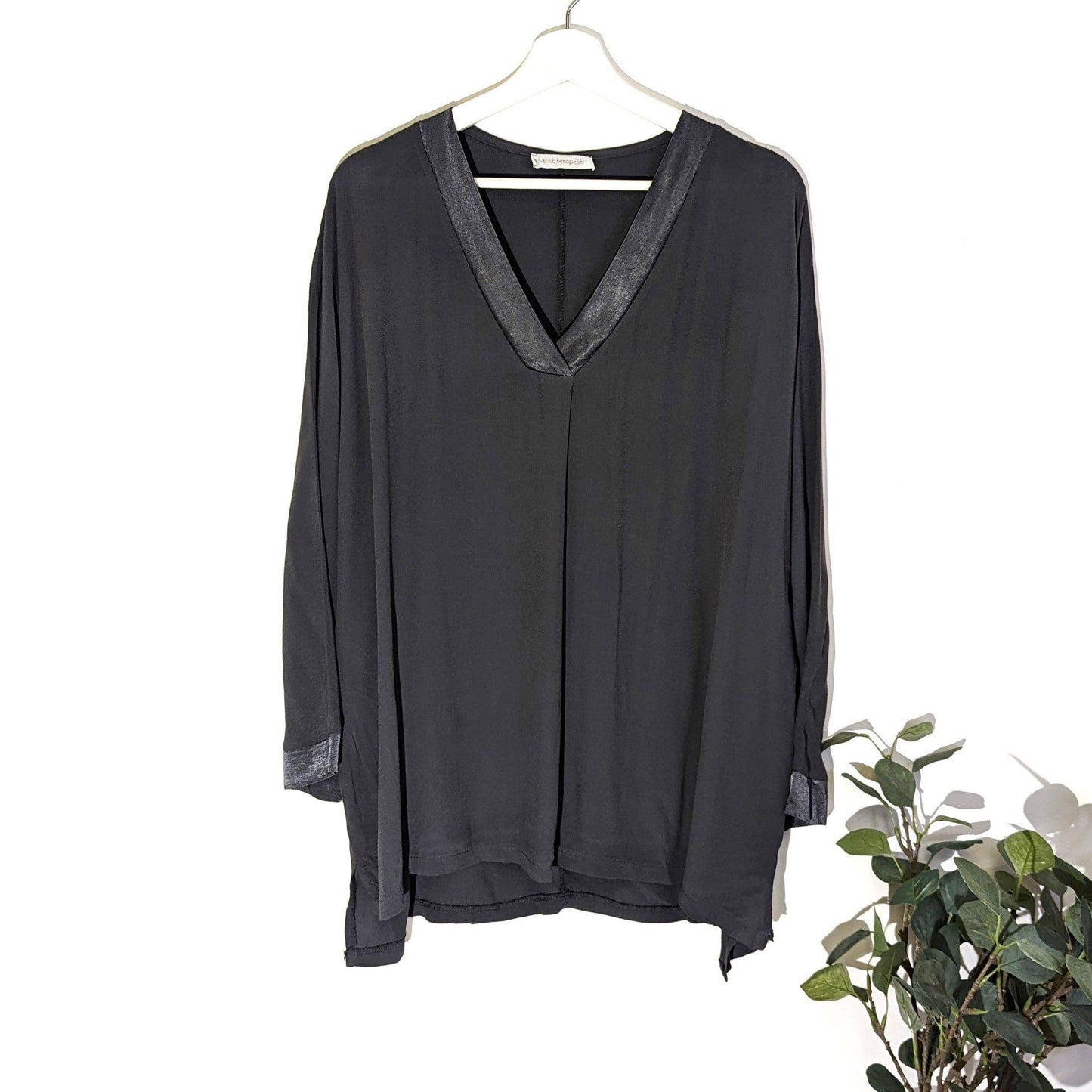 Tempest Designs - Classic v-neck long sleeve plain top with satin edge (M-L): TAN