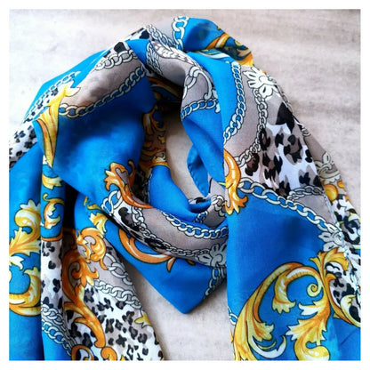 Superbia - Small Light Weight Patterned Chiffon Neck Scarf : Turquoise