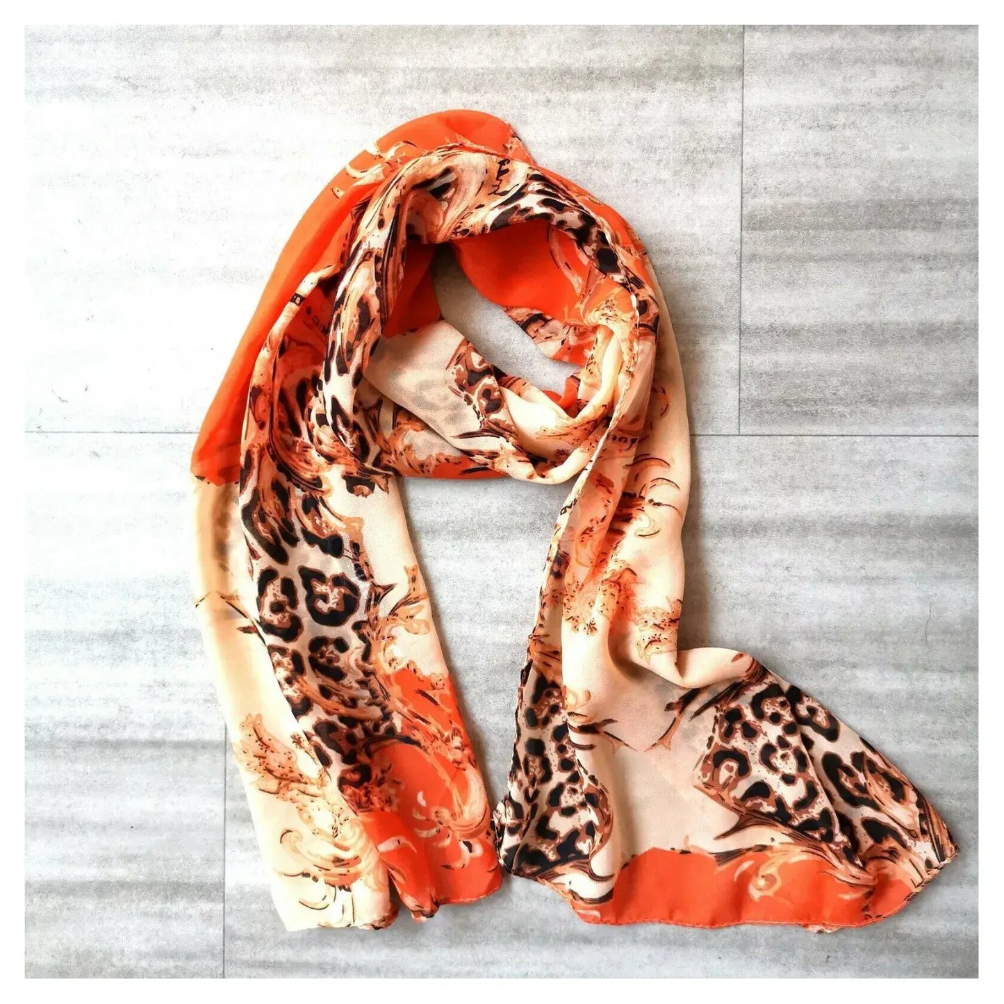 Superbia - Small  Floral Chiffon Light Weight Neck Scarf -C3032 : Orange