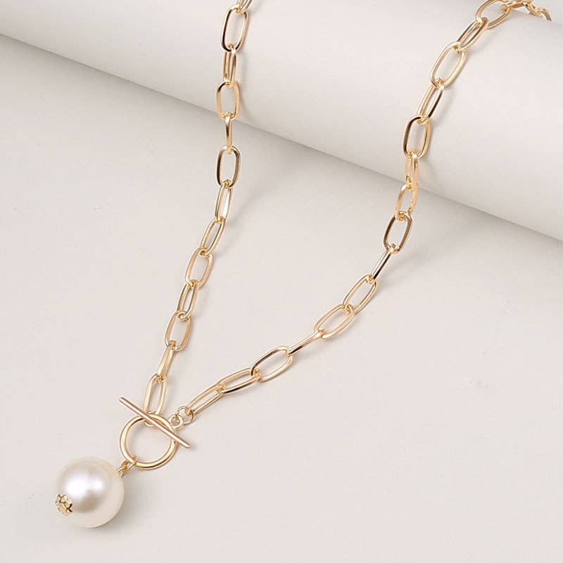 Pearl Drop Chain Necklace (Gold & Silver): Silver