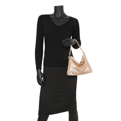 Soft Fringe Zip Top Clutch Bag: Gold