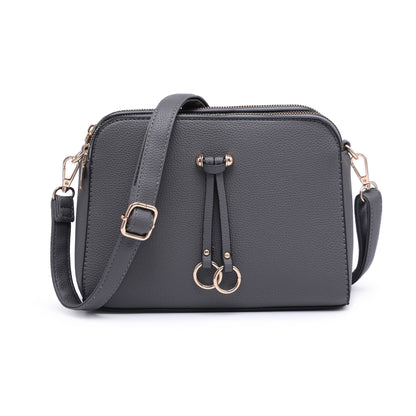 Triple Zipped Sections PU Strap Cross Body Bag: Blue
