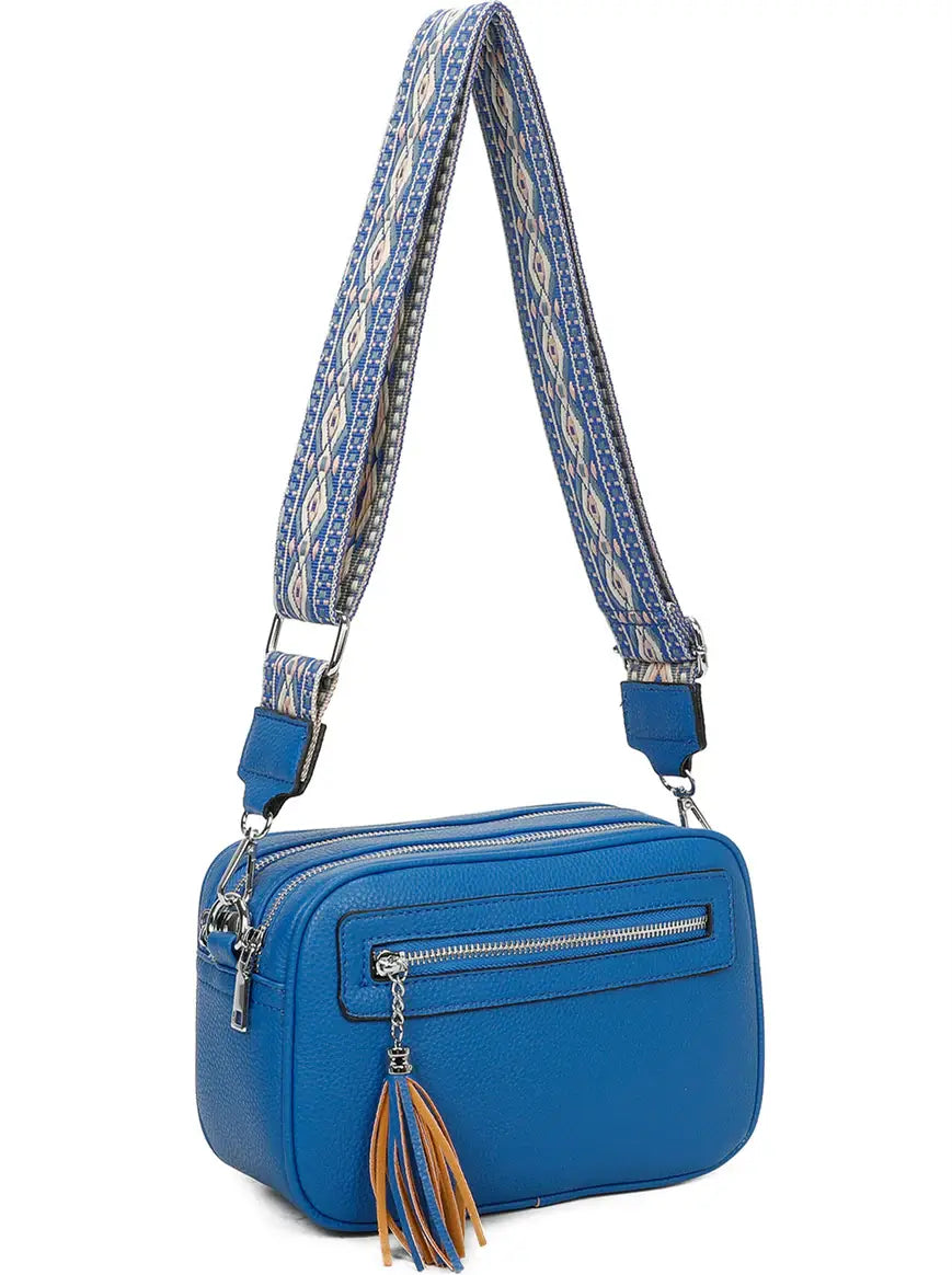 Strathurie - Ladies Fuchsia Crossbody Camera Style Box Bag 2 Zip 0623S