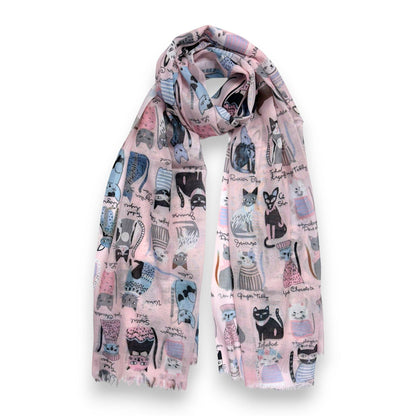 Lili Scarves - Mixed Cat Digital Print Scarf: Black