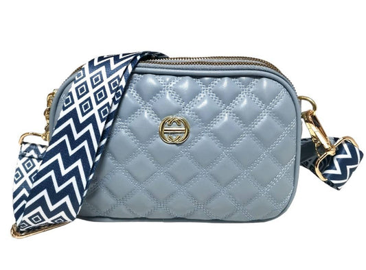 Superbia - 3 Zip Quilted Soft Cross Body Bag Shoulder Bag-3009-1: Blue +Strap