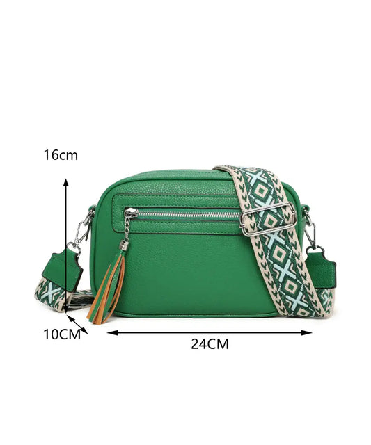 Strathurie - Ladies Fuchsia Crossbody Camera Style Box Bag 2 Zip 0623S