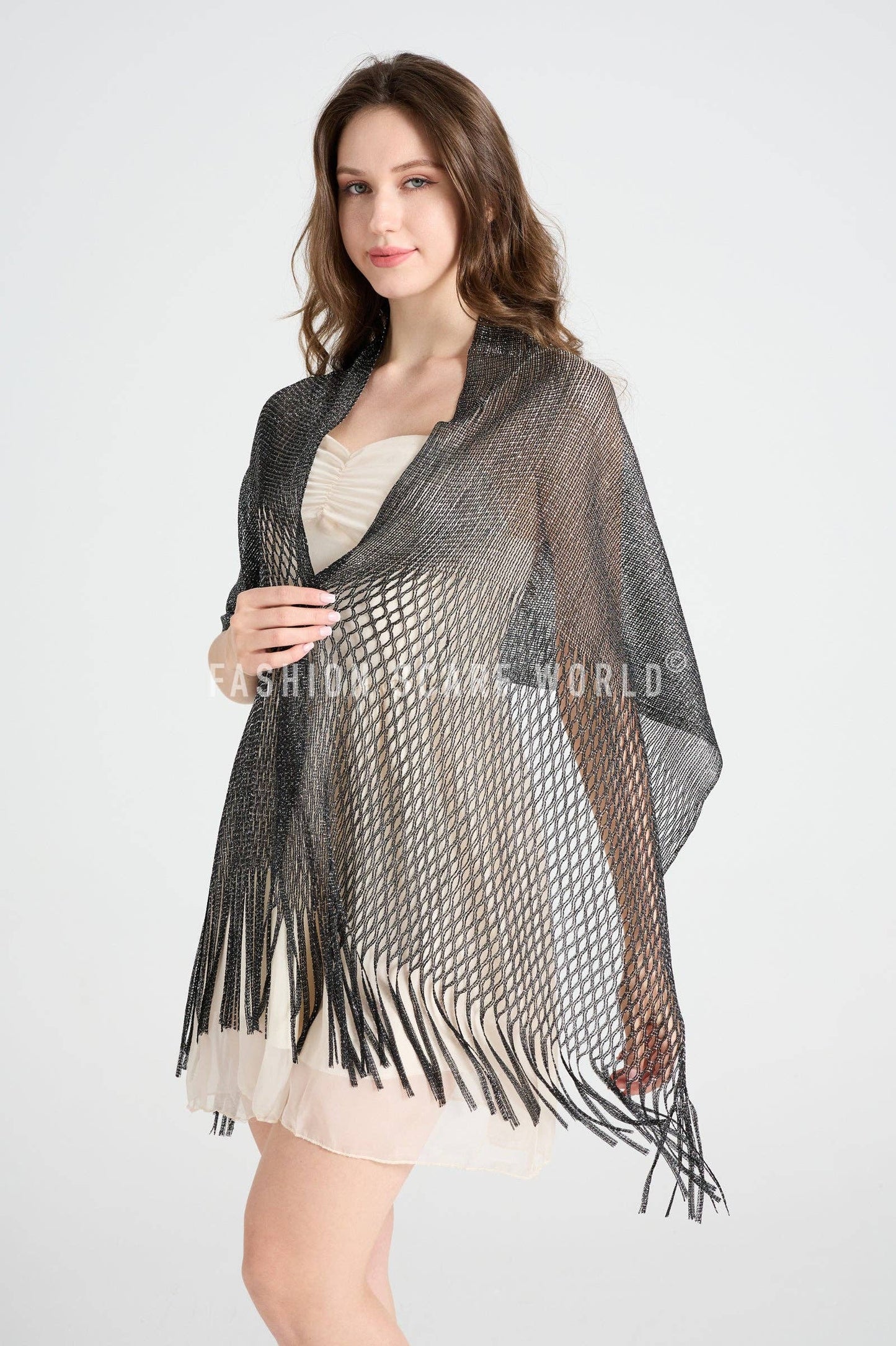 Fashion Scarf World - Summer Mesh Tassel Scarf/ Shawl: Black