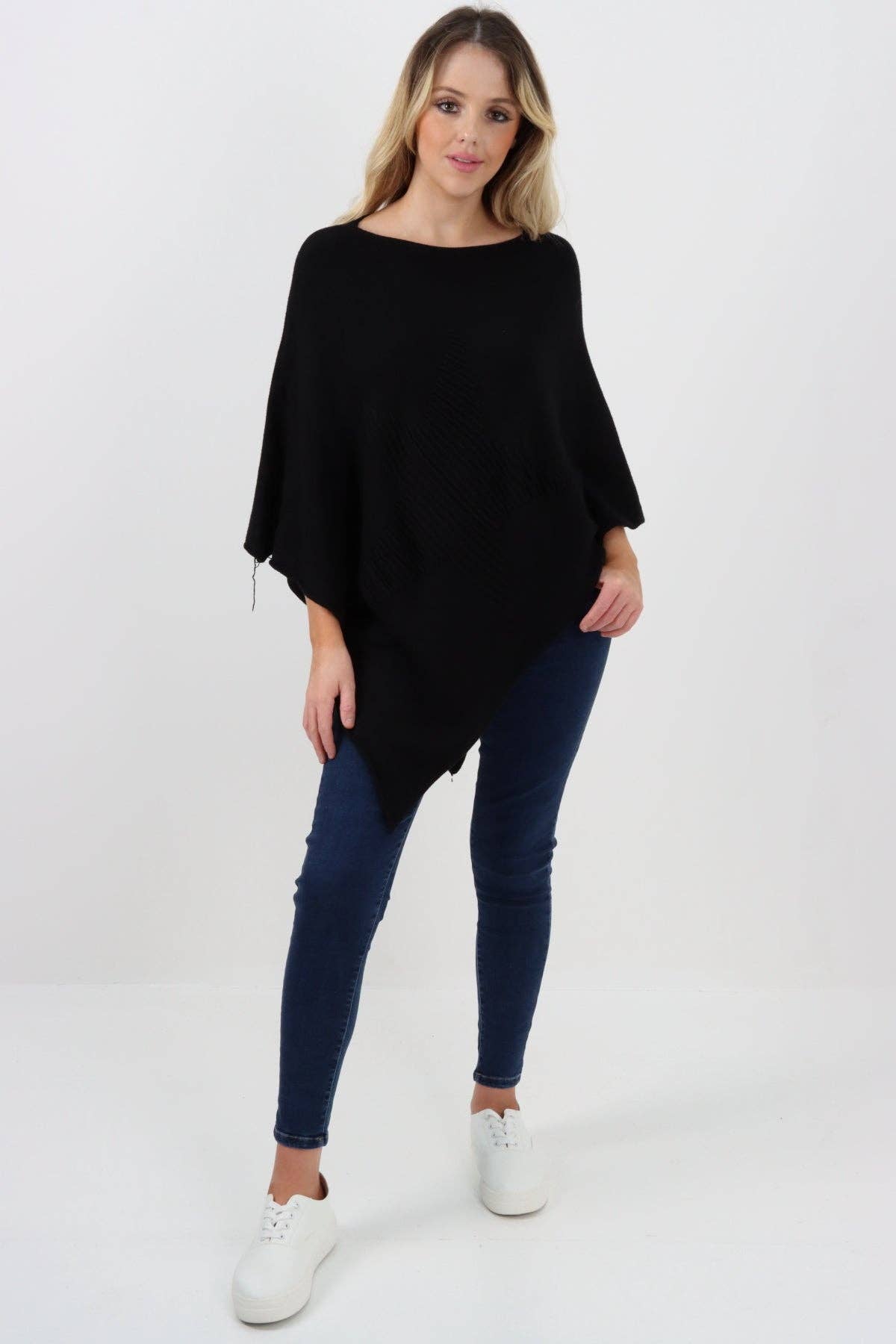 Italian Knitted Lagenlook Star Poncho: Camel / One Size To Fit UK 8-18