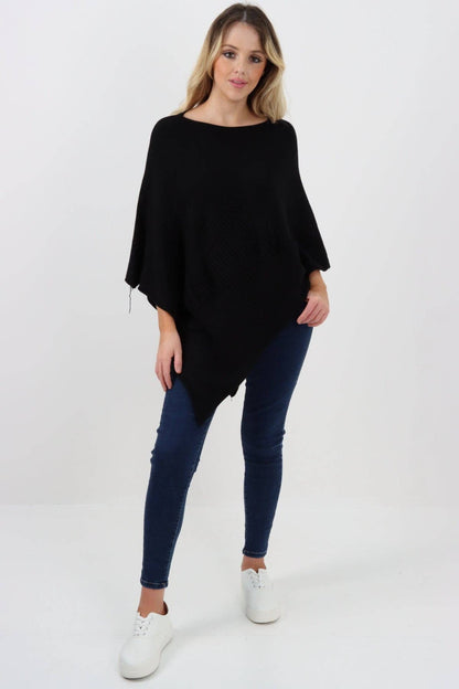 Italian Knitted Lagenlook Star Poncho: Camel / One Size To Fit UK 8-18