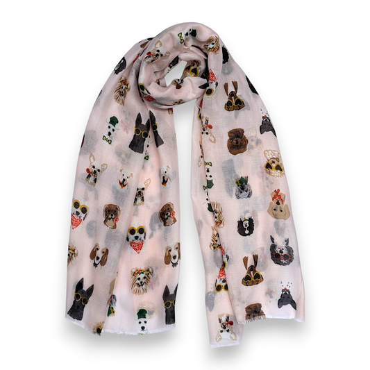 Lili Scarves - Summer Dogs Wearing Accessories Print Scarf: Pink