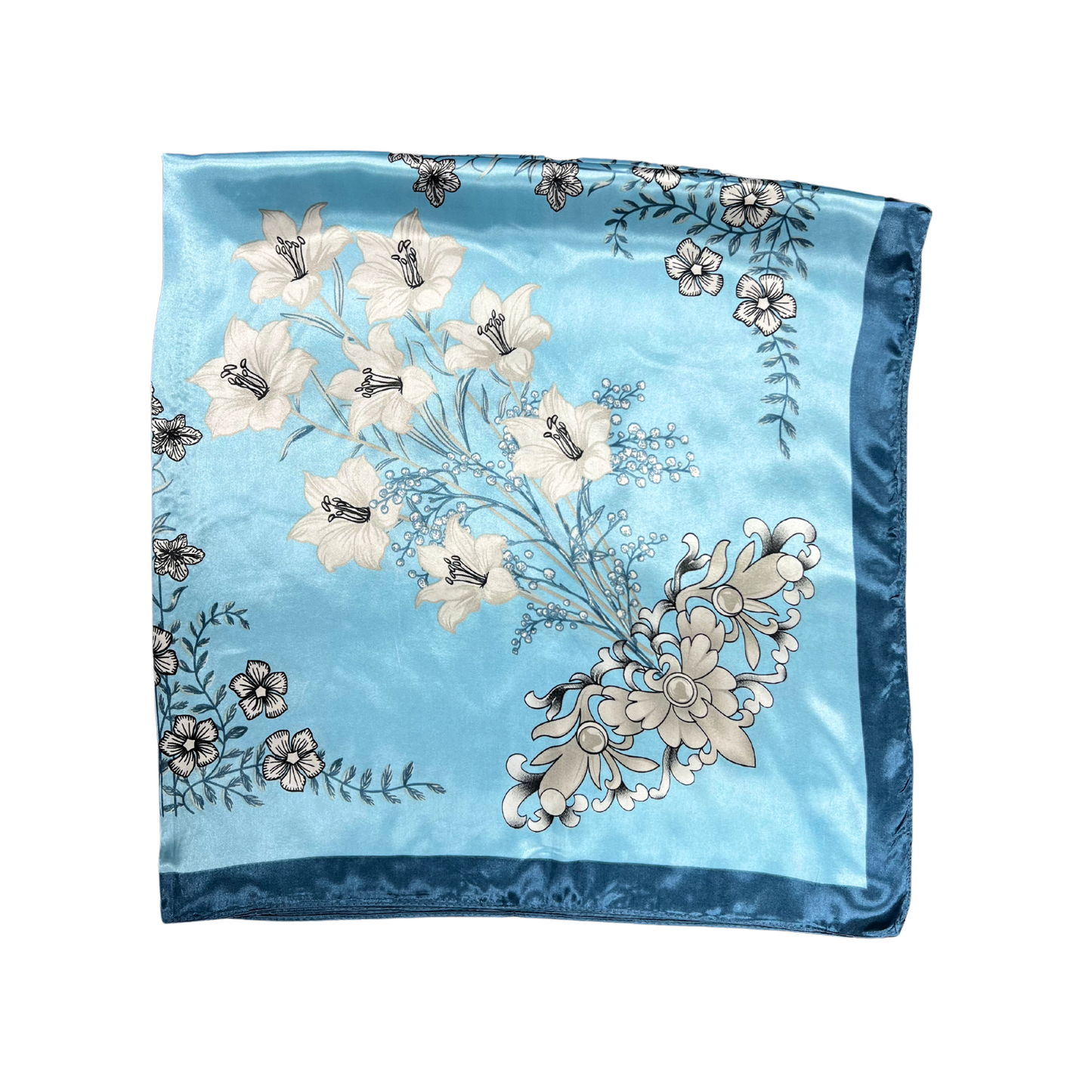 Lili Scarves - Multi-floral Pattern Silk Touch Square Scarf: Yellow