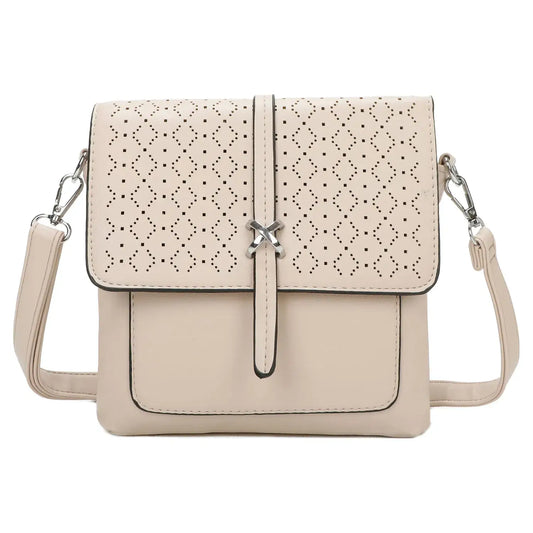 Small 3Compartment Cross Body Bag Laser Cut Shoulder Bag Cream