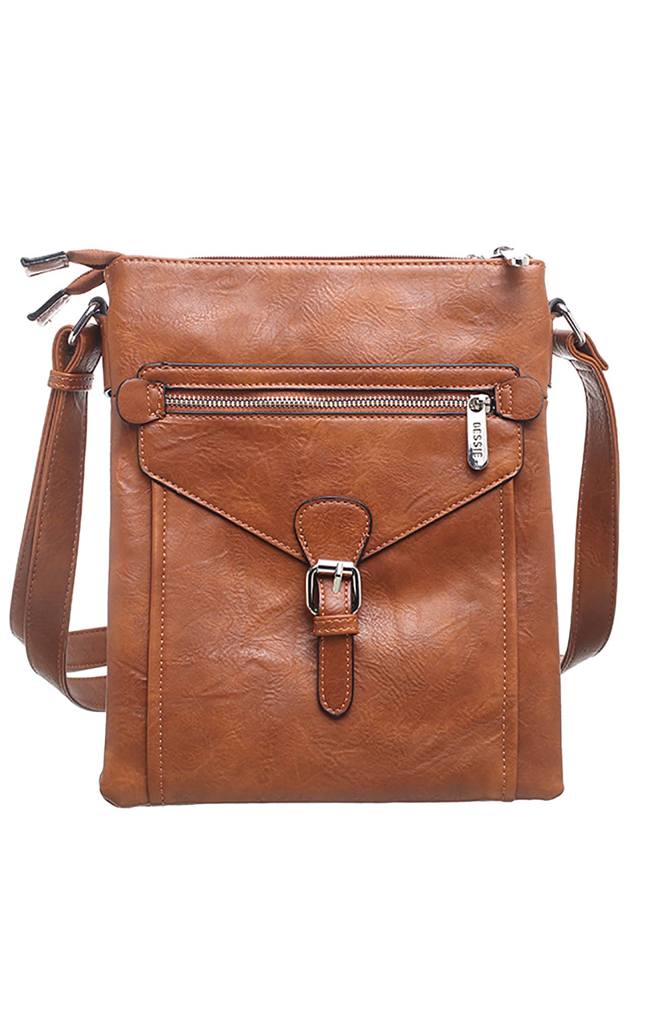 Bessie London - 3 Pocket Messenger Bag: TAN