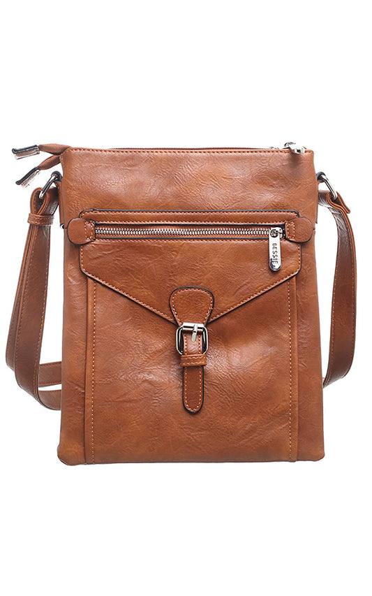 Bessie London - 3 Pocket Messenger Bag: TAN