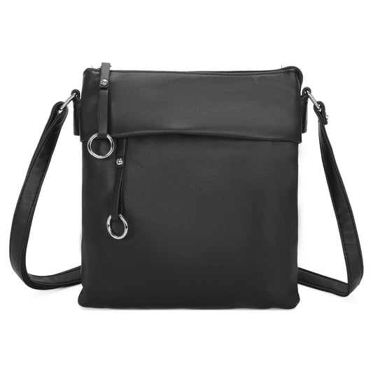 Soft Pu Silver-toned Cross Body Bag Shoulder  -Black