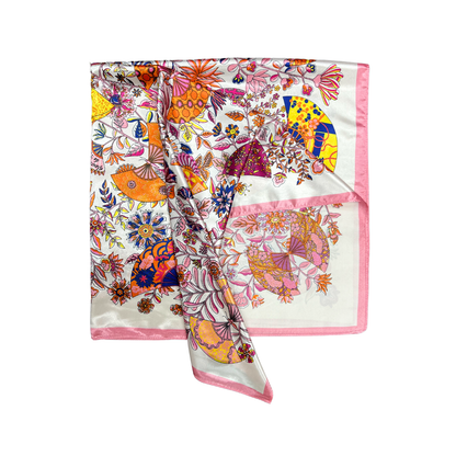 Lili Scarves - Butterfly Pattern Silk Touch Square Scarf: Orange