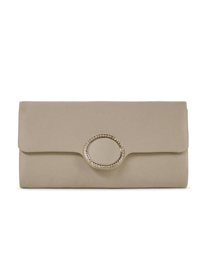 My Accessories London - Satin Clutch with Diamante in Champagne: Champagne