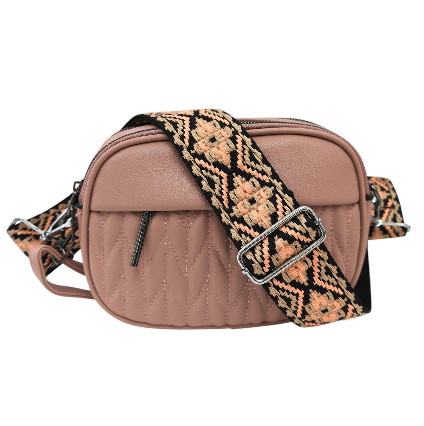 Superbia - Double Zipper Quilted Camera Bag Cross Body Bag Pewter: Teal