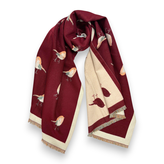 Lili Scarves - Robin Reversible Cashmere Blend Embroidered Print Winter Scarf: Navy
