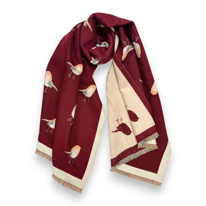 Lili Scarves - Robin Reversible Cashmere Blend Embroidered Print Winter Scarf: Khaki