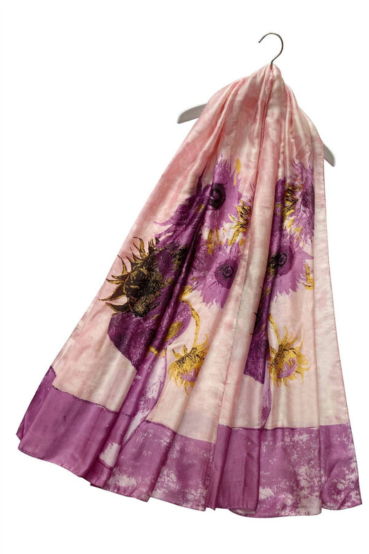Fashion Scarf World - Colourful Van Gogh Sunflowers Silk Scarf: Purple