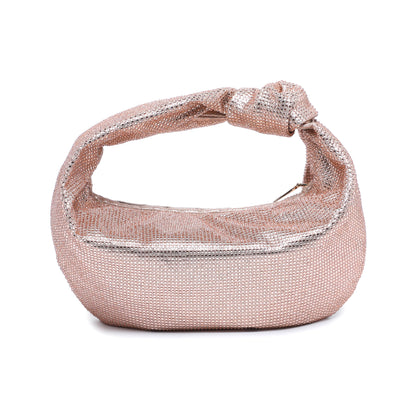 Knotted Handle Diamantes Zip Top Clutch Bag: Gold