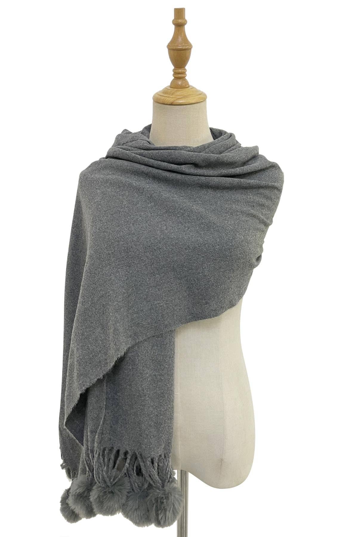 Fashion Scarf World - Plain Wool Pom Pom Scarf: Dark Green