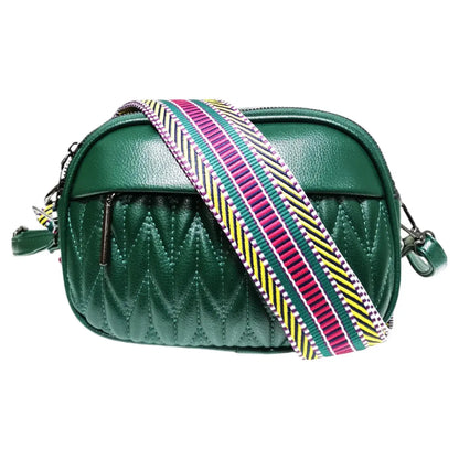 Superbia - Double Zipper Quilted Camera Bag Cross Body Bag Pewter: Teal