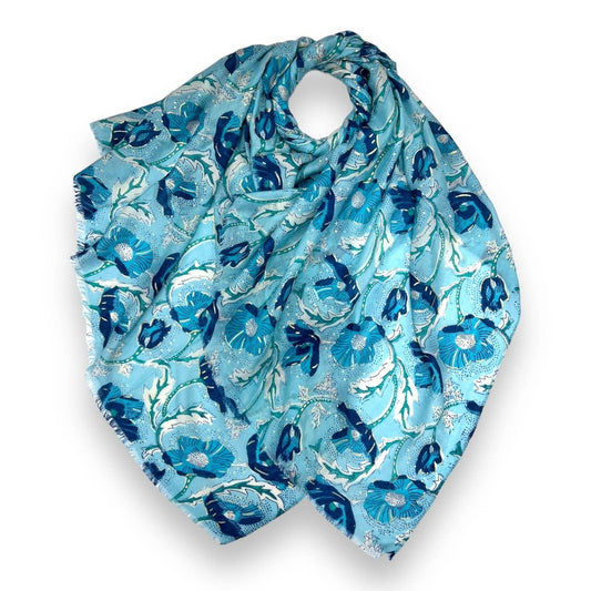 Lili Scarves - Summer Poppy Flower Print Scarf: Blue