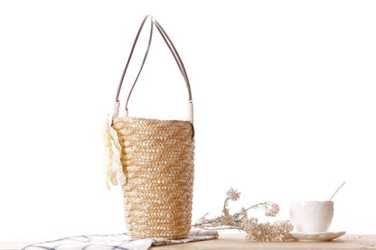 Superbia - Small Flower Bright Colors  Straw Basket Bag-Cl-27: Beige