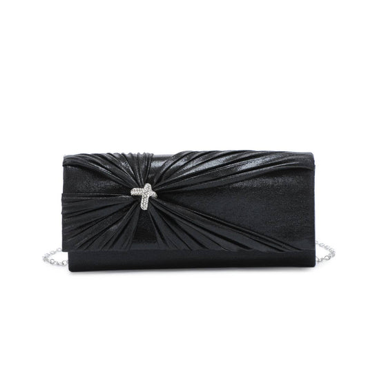 Diamante Pin On The Flap Over Cover Satin Clutch Bag: Green