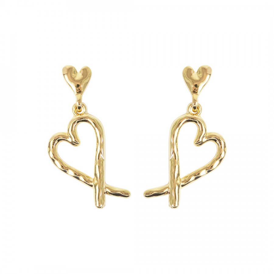 Lovethelinks Ltd - Hammered Open Heart Drop Earrings: No Thank You / Yellow Gold