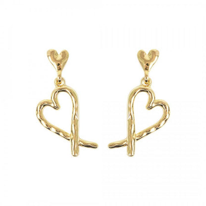Lovethelinks Ltd - Hammered Open Heart Drop Earrings: No Thank You / Yellow Gold