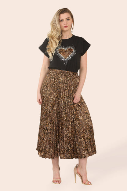 Kurt Muller - Sateen Animal Plisee Pleated Skirt: 4) animal
