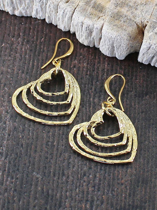 STACKED HEART EARRINGS [GOLD PLATE]