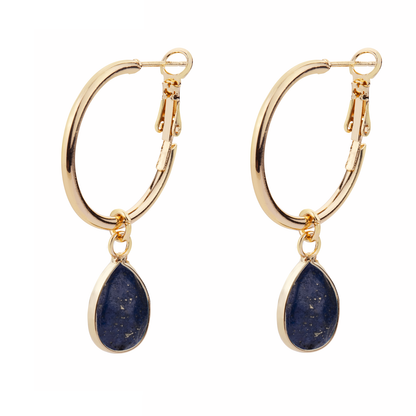 D&X Ltd - Venus Semi-Precious Stone Leaver Earrings: Gold & Black Spinel