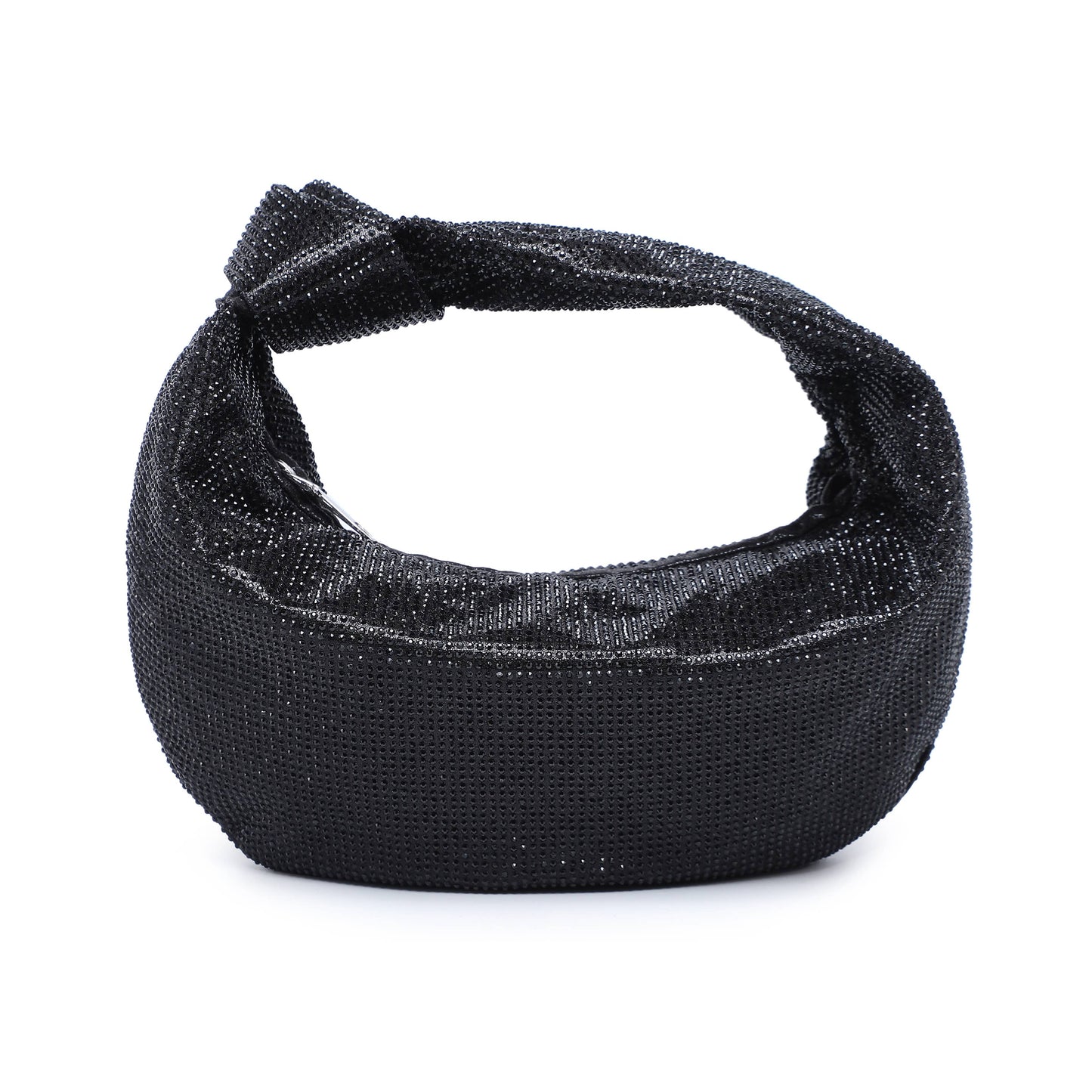Knotted Handle Diamantes Zip Top Clutch Bag: Silver