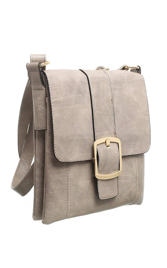 Bessie London - CLASSIC FLAP OVER BUCKLE CROSS BODY BAG: GREY