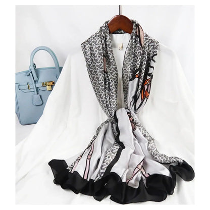 Superbia - Horse Print Silk Feel Long Scarf Shawl Wrap-180010: Orange