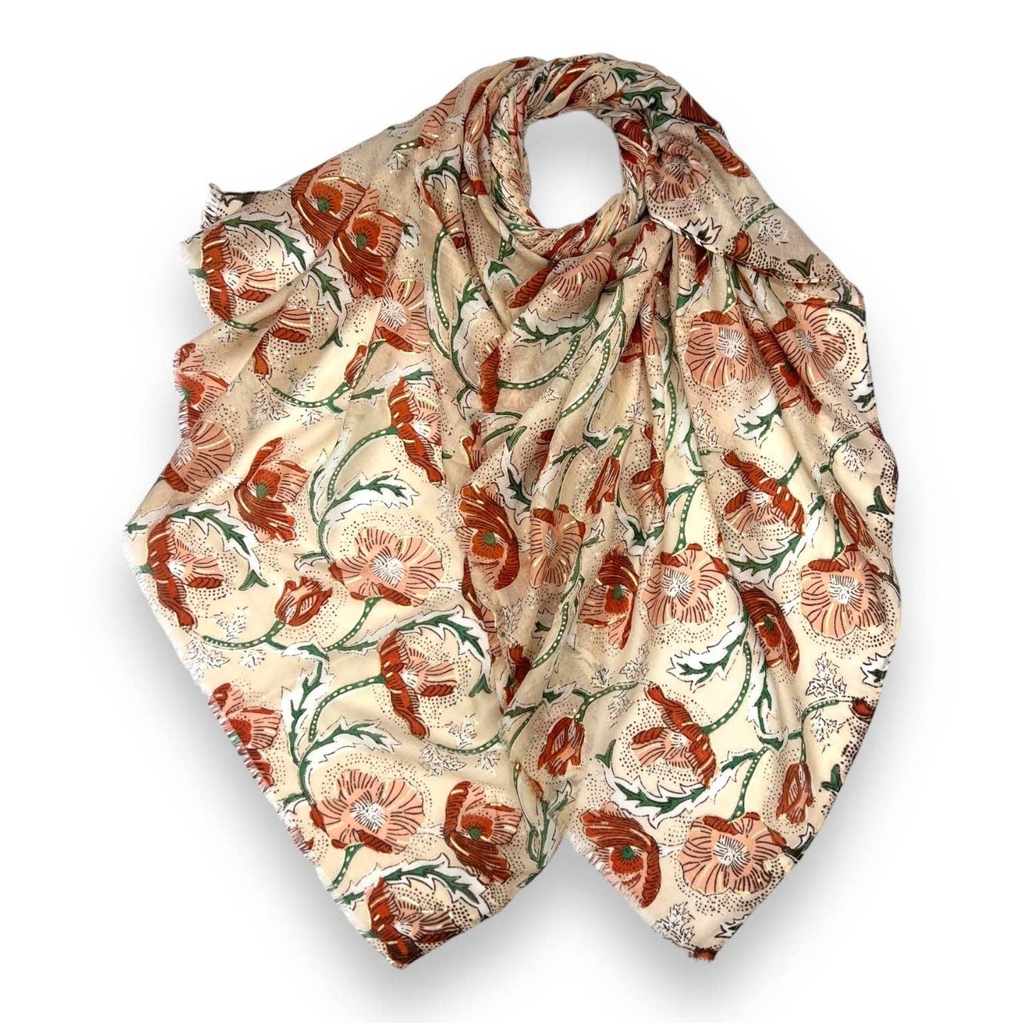 Lili Scarves - Summer Poppy Flower Print Scarf: Cream